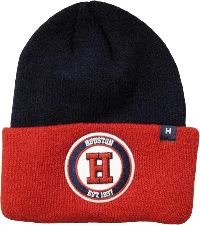 Houston City Name Adult Size 2-Tone Winter Knit Beanie Hat (Navy/Red)