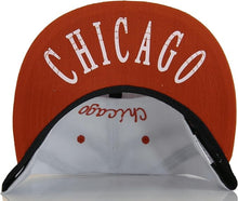 Chicago City Name Offset Script Snapback Baseball Cap (White/Red)