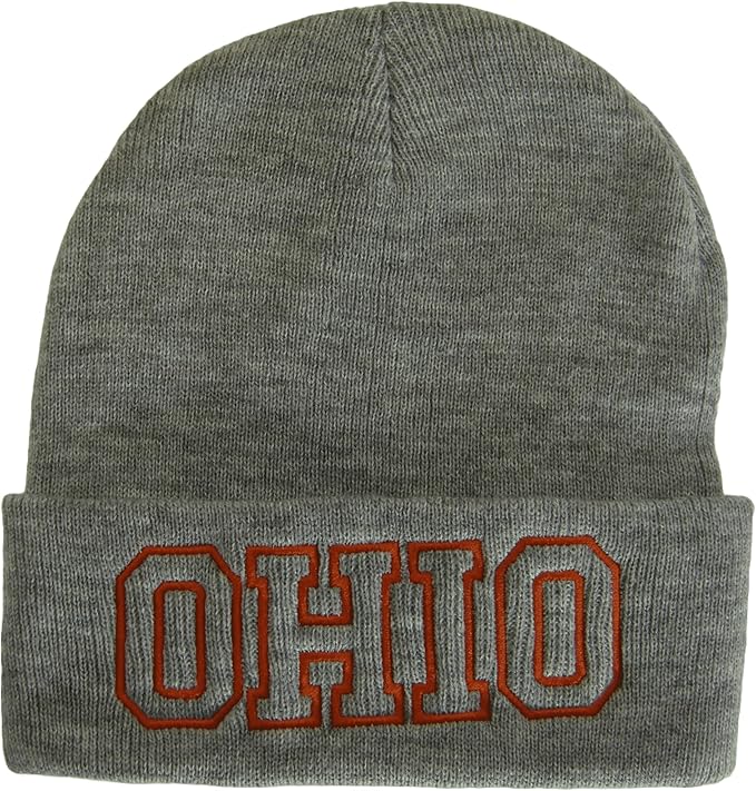 Ohio Cuffed Winter Knit Beanie Toboggan Hat (Gray/Red)