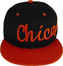 Chicago City Name Offset Script Snapback Baseball Cap (Black/Red)