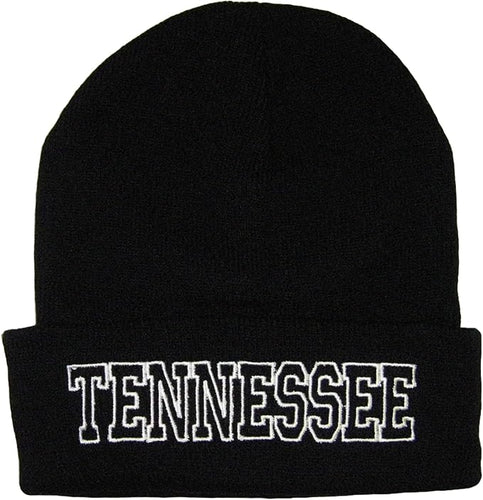 Tennessee Cuffed Winter Knit Beanie Toboggan Hat (Black/White)