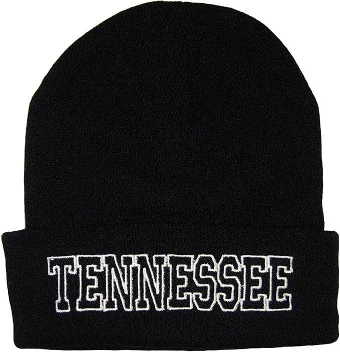 Tennessee Cuffed Winter Knit Beanie Toboggan Hat (Black/White)