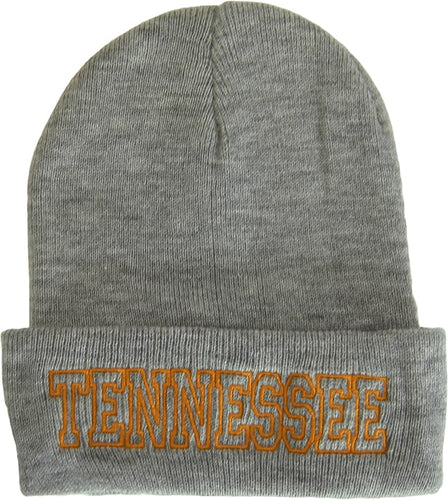 Tennessee Cuffed Winter Knit Beanie Toboggan Hat (Gray/Orange)