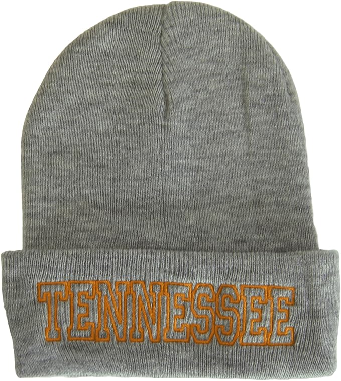 Tennessee Cuffed Winter Knit Beanie Toboggan Hat (Gray/Orange)