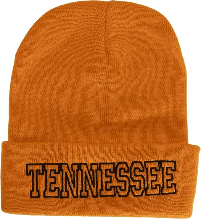 Tennessee Cuffed Winter Knit Beanie Toboggan Hat (Orange/Black)