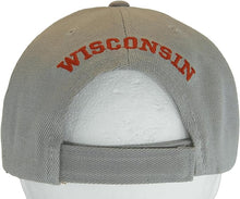 Wisconsin Block and Script Lettering Baseball Cap with Embroidered Bill (Gray/Red)