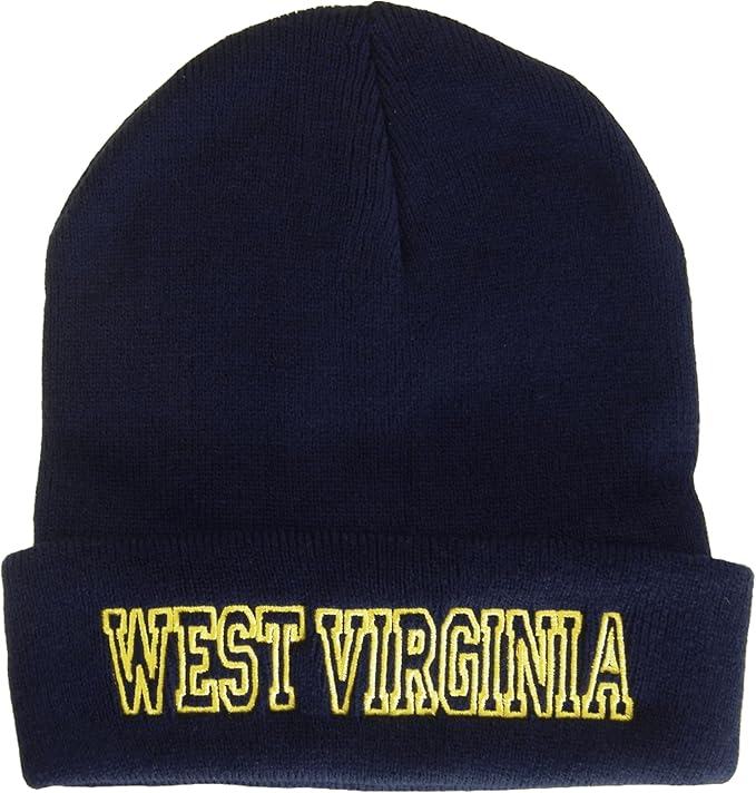 West Virginia Cuffed Winter Knit Beanie Toboggan Hat (Navy/Gold)