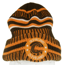 Cleveland Knitted Plush Lined Varsity Cuffed Winter Hat with Seal (Brown/Orange)