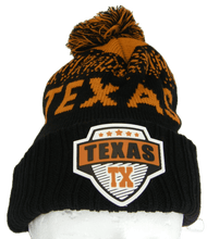 Texas Rubber Patch Ribbed Winter Knit Pom Beanie (Black/Dark Orange)