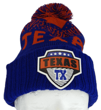 Texas Rubber Patch Ribbed Winter Knit Pom Beanie (Royal/Red)