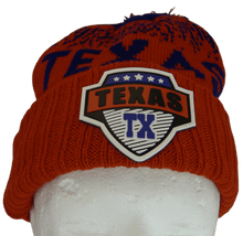 Texas Rubber Patch Ribbed Winter Knit Pom Beanie (Red/Royal)