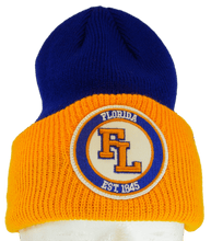 Florida Patch Style Cuff Knit Winter Beanie Hat (Royal/Orange)