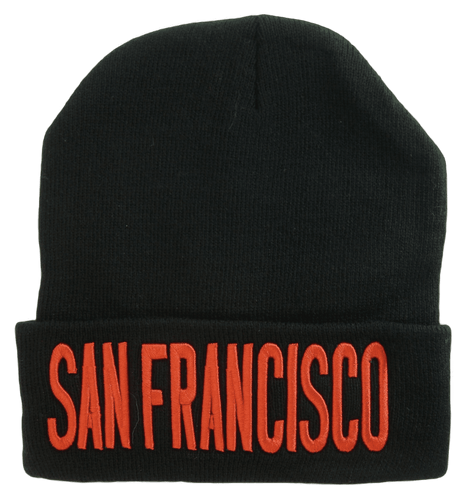 San Francisco Adult Size Winter Knit Cuffed Beanie Hat (Black)