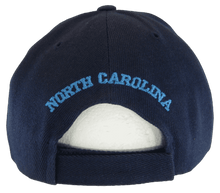 North Carolina Men's Banner on Bill Adjustable Baseball Cap (Navy Blue/Teal)