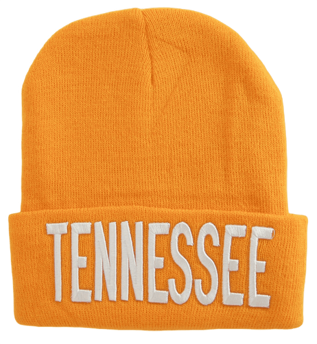 Tennessee Adult Size Winter Knit Cuffed Beanie Hat (Orange/White)