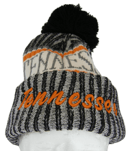 Tennessee Plush Lined Embroidered Winter Knit Pom Beanie Hat (Black/Orange Script)