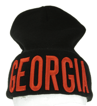 Georgia Adult Size Bold Lettering Winter Knit Cuffed Beanie Hat (Black/Red)