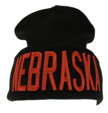 Nebraska Adult Size Bold Lettering Winter Knit Cuffed Beanie Hat (Black/Red)