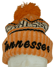 Tennessee Plush Lined Embroidered Winter Knit Pom Beanie Hat (Orange/Black Script)