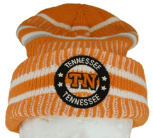 Tennessee Knitted Plush Lined Varsity Cuffed Hat with Seal (Orange/White)