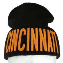 Cincinnati City Name Adult Size Winter Knit Cuffed Beanie Hat (Black/Orange)