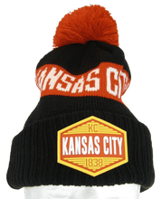 Kansas City Winter Knit 3D Rubber Patch Pom Beanie Hat (Black/Red/Gold)