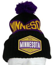 Minnesota Winter Knit 3D Rubber Patch Pom Beanie Hat (Black/Purple)