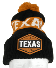 Texas Winter Knit 3D Rubber Patch Pom Beanie Hat (Black/Dark Orange)