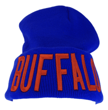 Buffalo City Name Adult Size Winter Knit Cuffed Beanie Hat (Royal/Red)