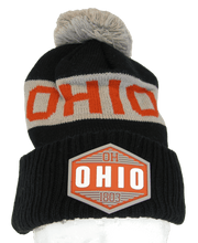 Ohio Winter Knit 3D Rubber Patch Pom Beanie Hat (Black/Gray/Red)