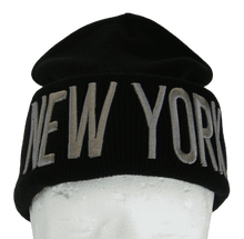 New York Adult Size Winter Knit Cuffed Beanie Hat (Black/Gray)