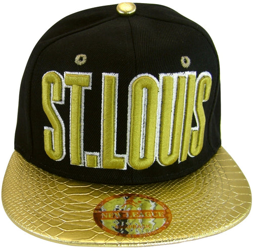 St. Louis Men's Adjustable Snapback Baseball Cap (Black/Gold Textured)