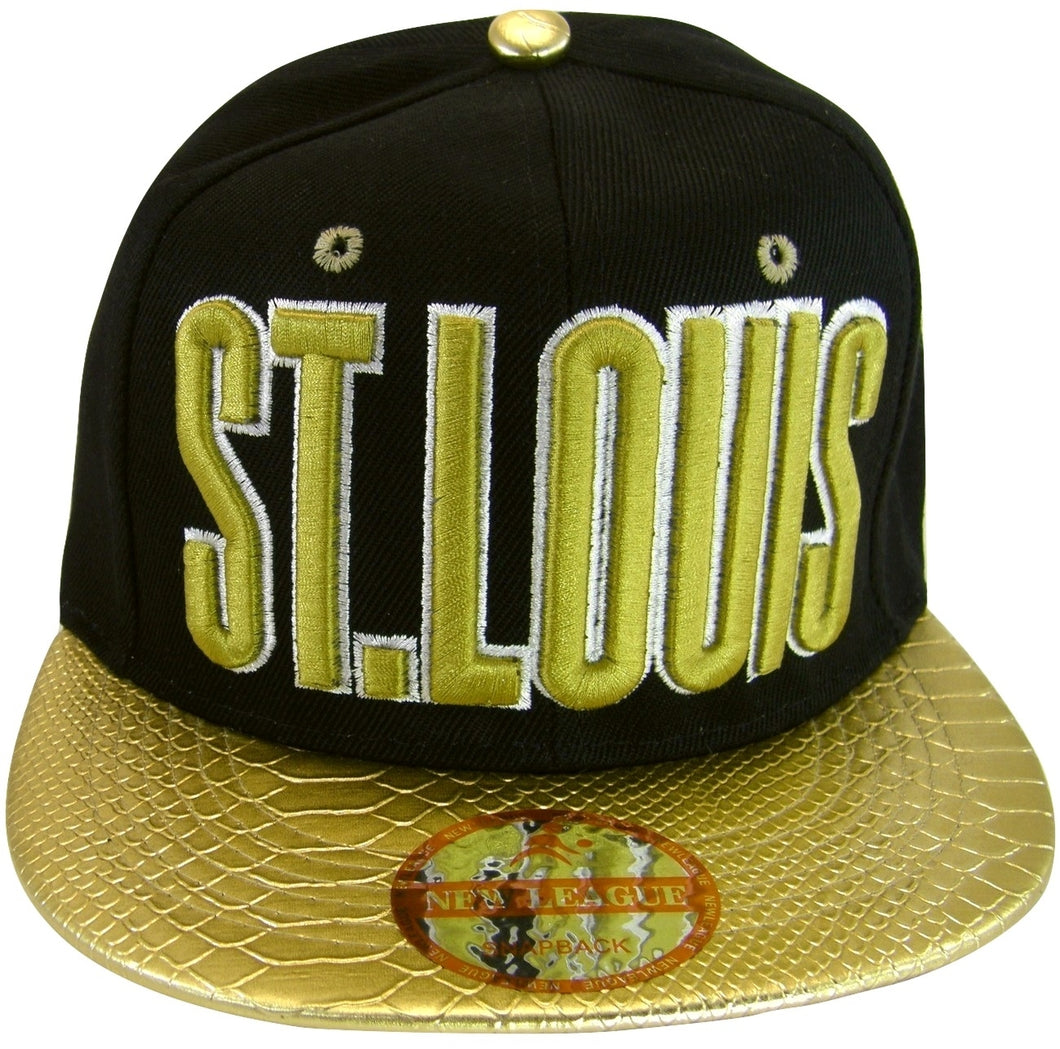 St. Louis Men's Adjustable Snapback Baseball Cap (Black/Gold Textured)