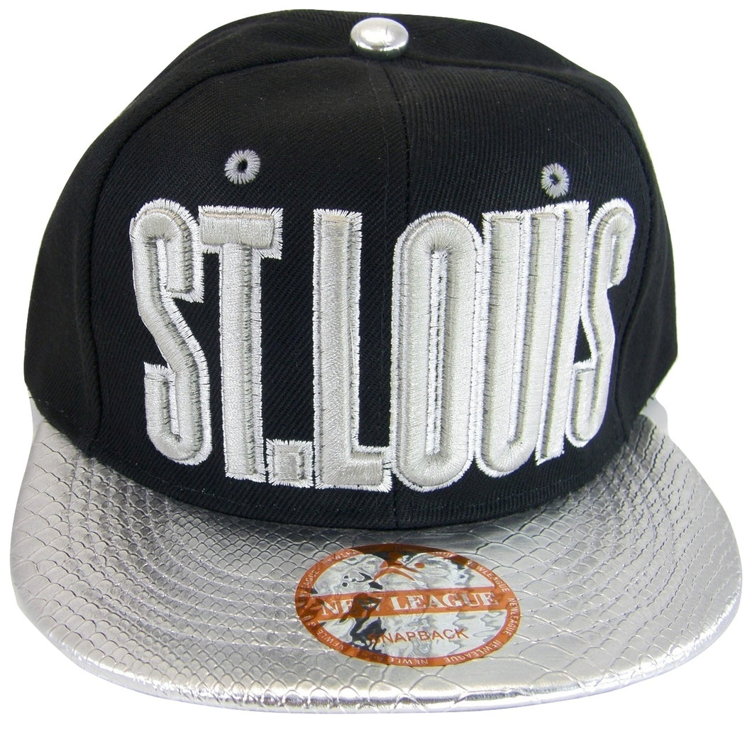 St. Louis Men's Adjustable Snapback Baseball Cap (Black/Silver Textured)