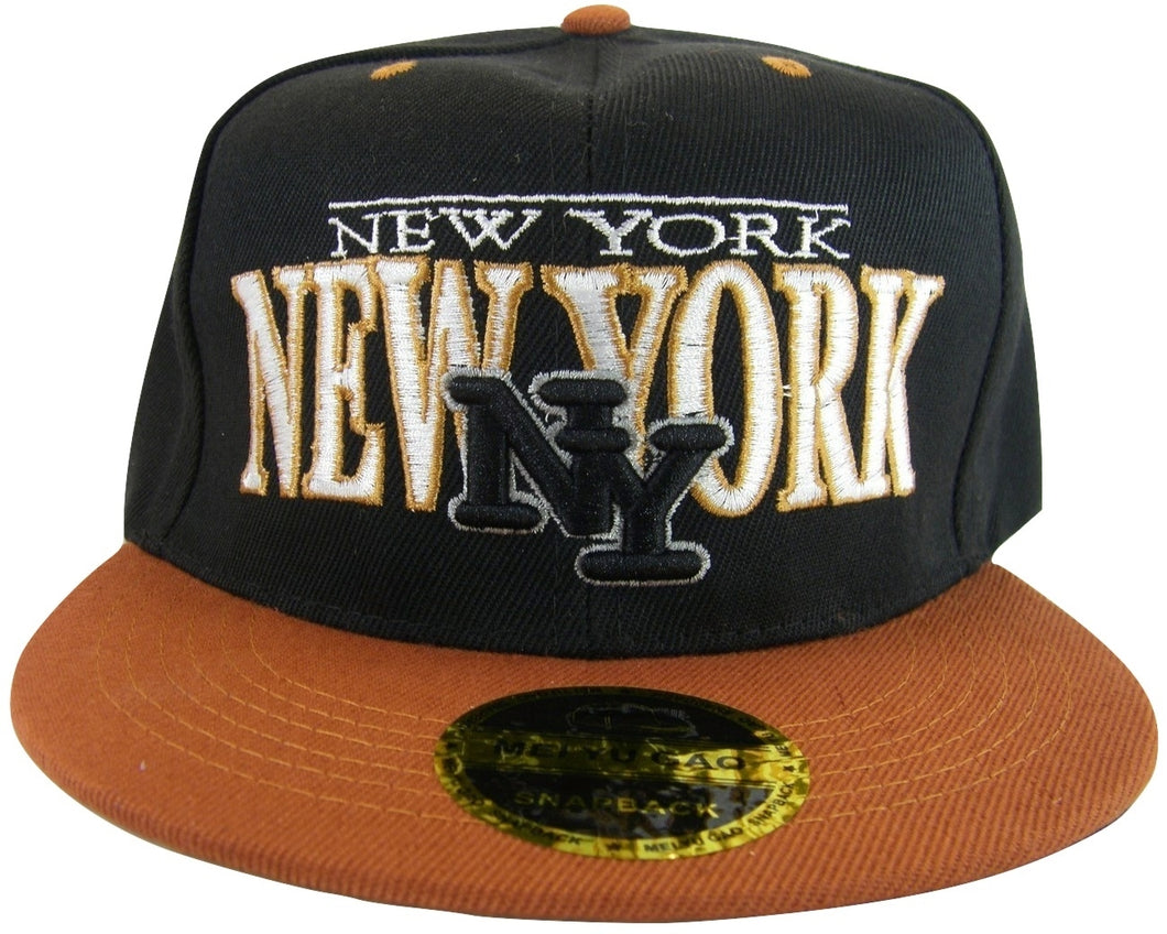 New York NY Men's 2-Tone Snapback Baseball Cap (Black/Dark Orange)