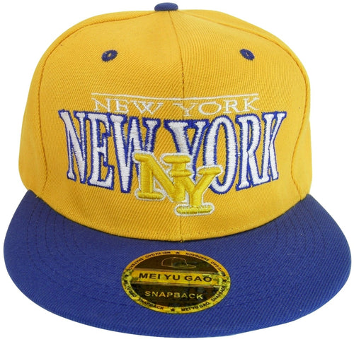 New York NY Men's 2-Tone Snapback Baseball Cap (Gold/Blue)