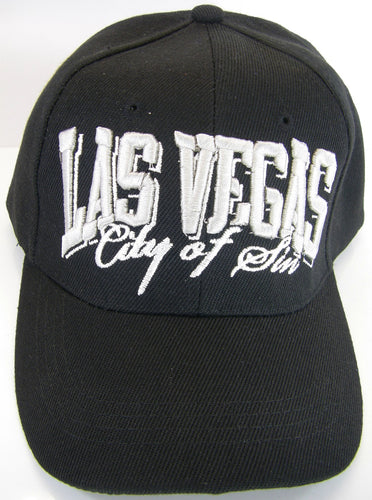 Las Vegas City of Sin Adult Size Adjustable Baseball Cap (Black/White)