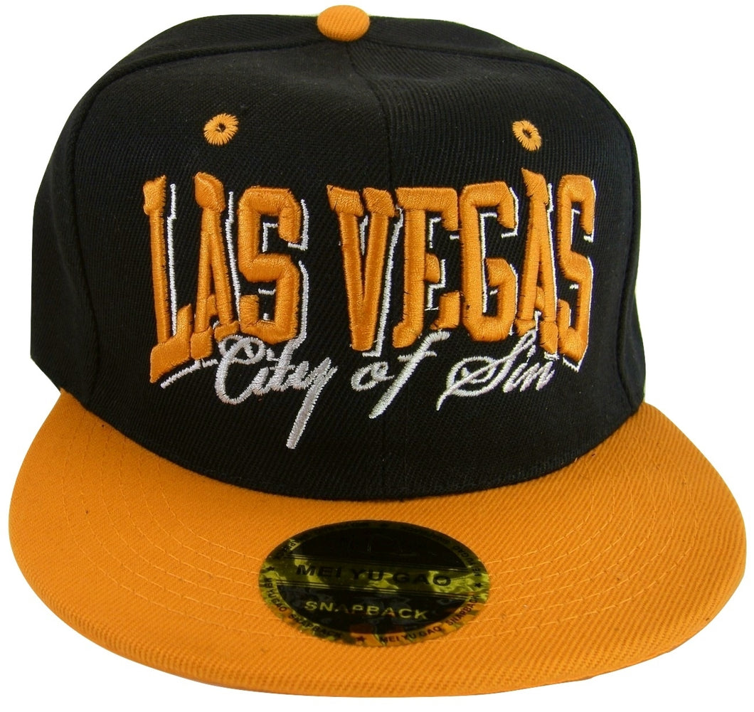 Las Vegas City of Sin Adult Size Snapback Baseball Cap (Black/Orange)