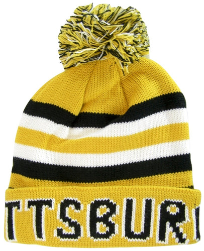 Pittsburgh Adult Size Winter Knit Beanie Hats (Gold/Black Thick)