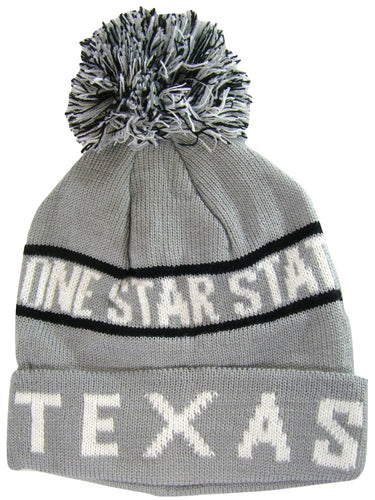 Texas Lone Star State Adult Size Winter Knit Pom Beanie Hats (Gray/White)