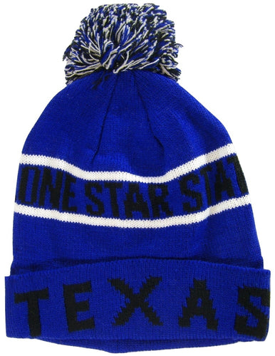 Texas Lone Star State Adult Size Winter Knit Pom Beanie Hats (Royal/Black)