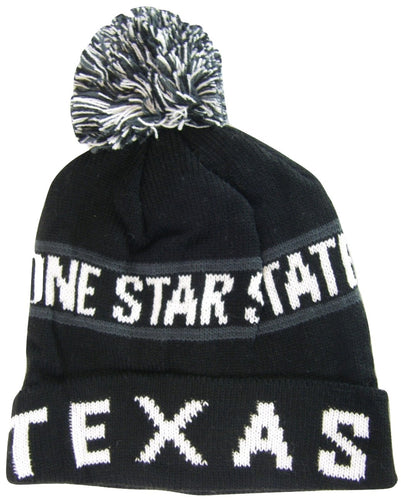 Texas Lone Star State Adult Size Winter Knit Pom Beanie Hats (Black/Gray)