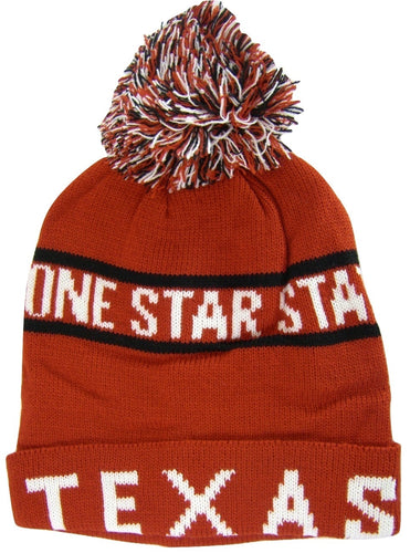Texas Lone Star State Adult Size Winter Knit Pom Beanie Hats (Dark Red/White)