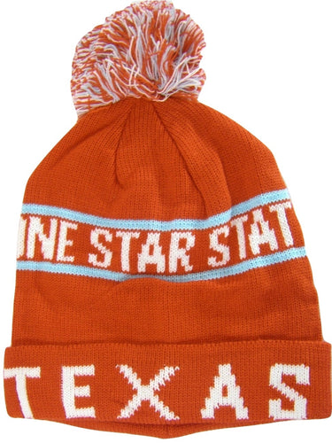Texas Lone Star State Adult Size Winter Knit Pom Beanie Hats (Light Red/White)