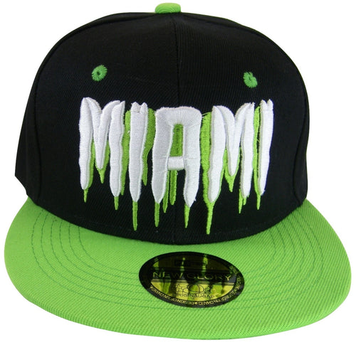 Miami Molten Script Men's Adjustable Snapback Baseball Cap (Black/Green)