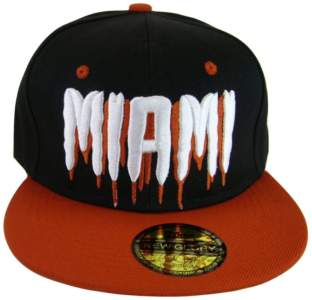 Miami Molten Script Men's Adjustable Snapback Baseball Cap (Black/Red)