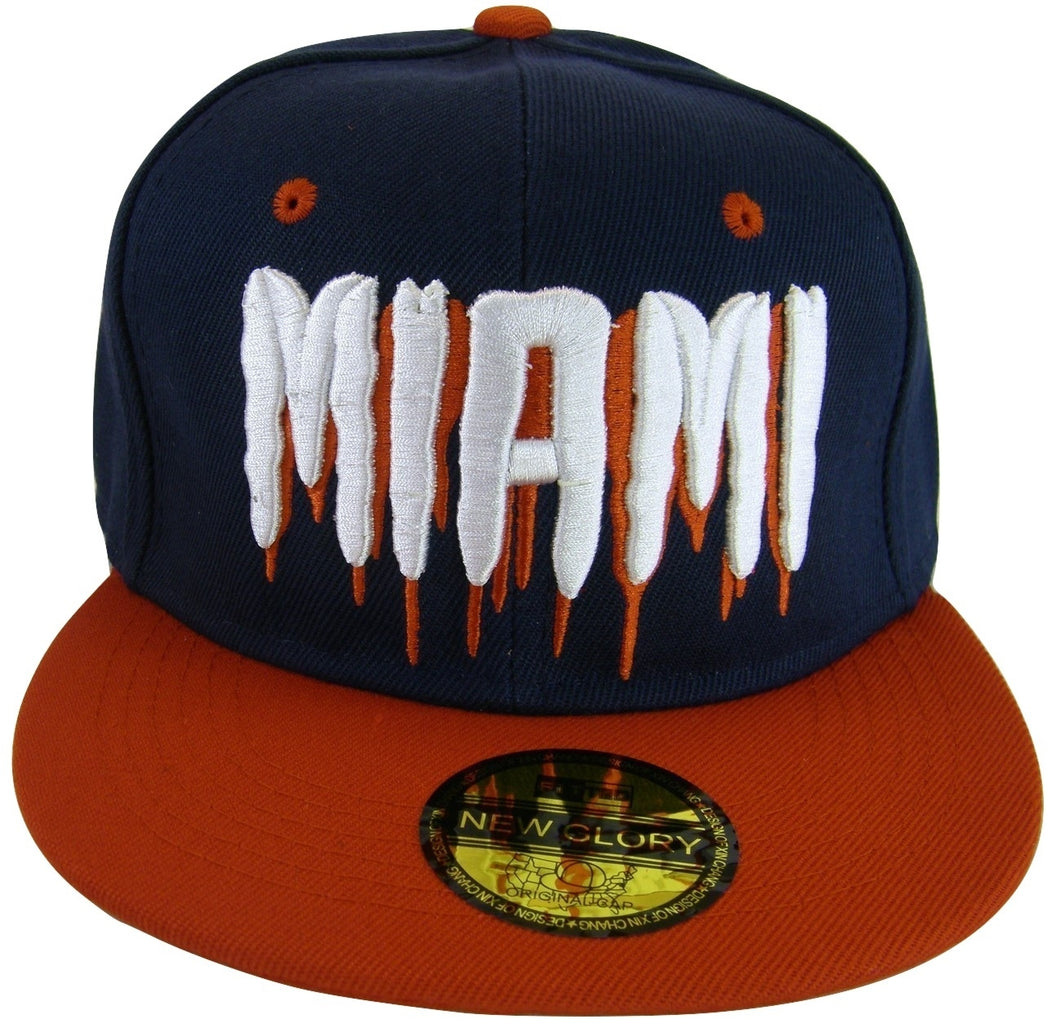 Miami Molten Script Men's Adjustable Snapback Baseball Cap (Navy/Red)