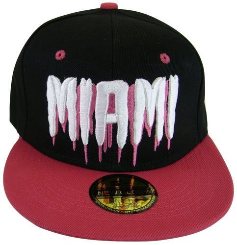 Miami Molten Script Men's Adjustable Snapback Baseball Cap (Black/Fuschia)