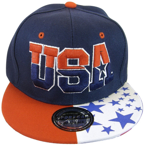 USA Red White & Blue Men's Adjustable Snapback Baseball Cap (Navy)