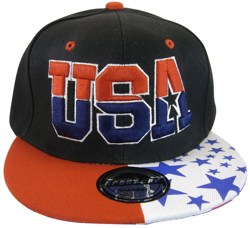 USA Red White & Blue Men's Adjustable Snapback Baseball Cap (Black)